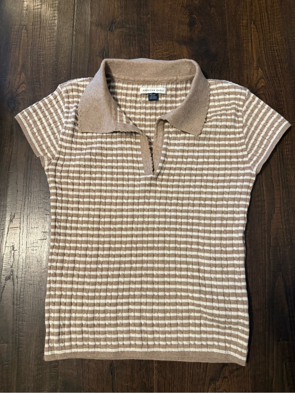 American Eagle Outfitters Beige and White Striped Polo Crop Top